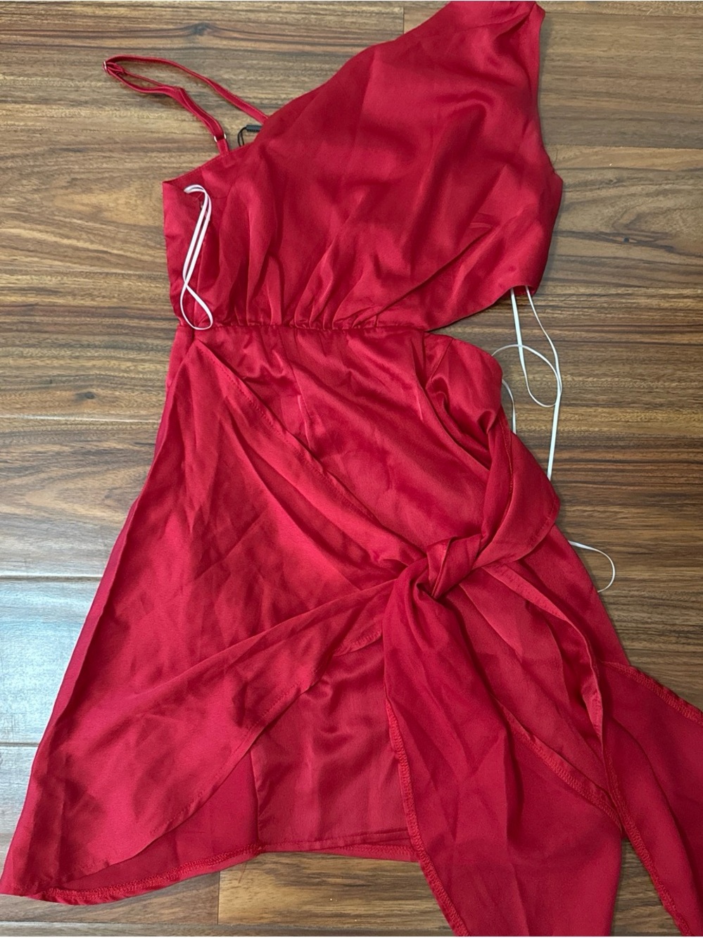 Hello Molly Red One-Shoulder Wrap Mini Dress